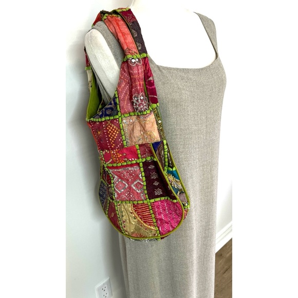🆕 Indian sari-like patched hobo multicolored & multimedia  strap shoulder bag - Picture 7 of 16